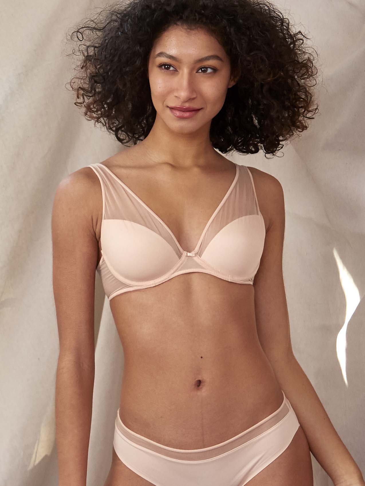 Timpa Women's Camille Mesh Plunge Bra 16801, Beige, 34A at  Women's  Clothing store